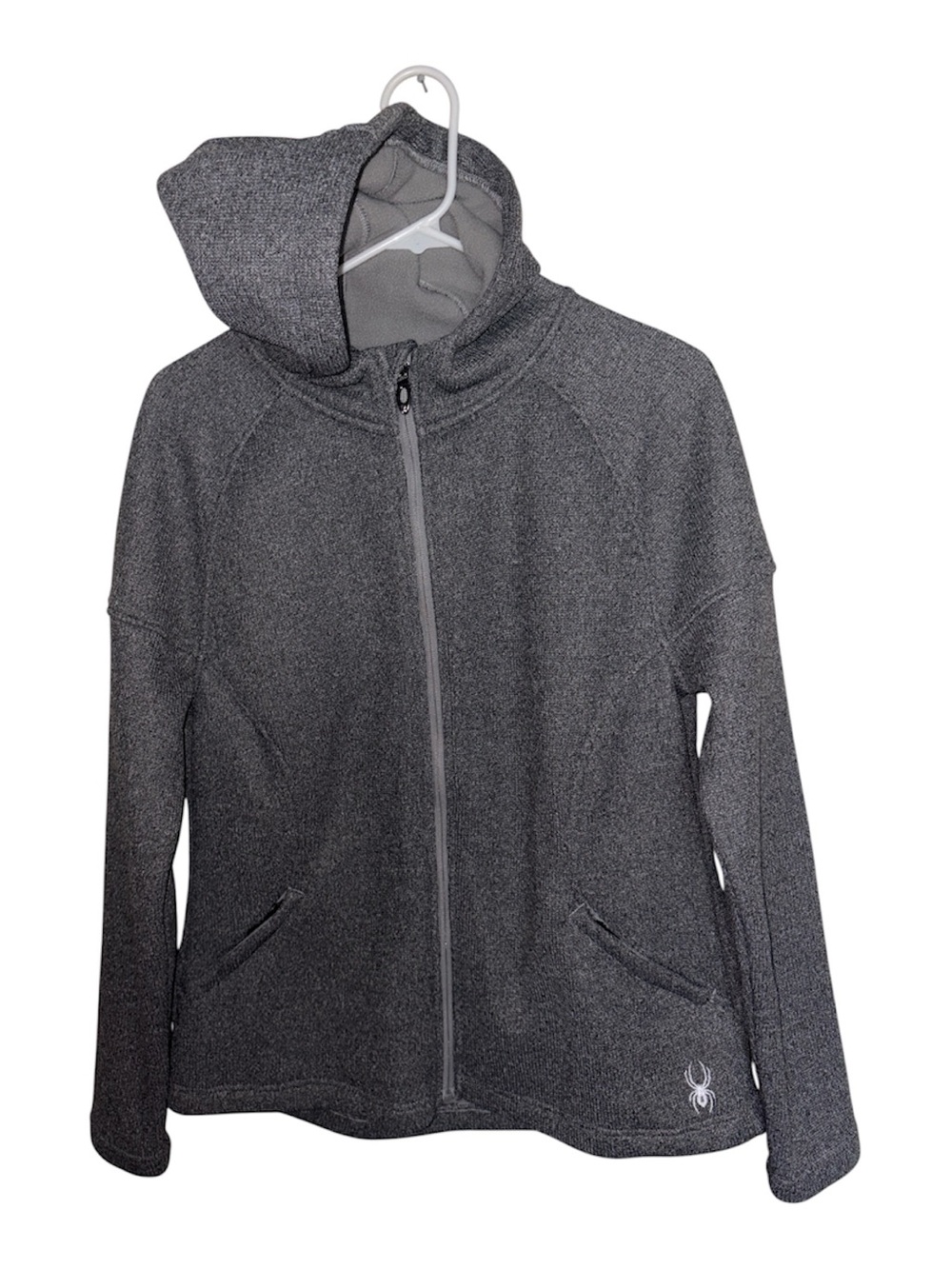 Spyder Grey Full-Zip Hooded Jacket fleece lined zipper pockets medium